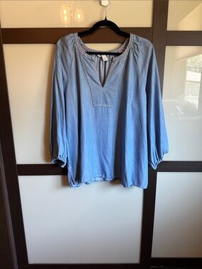 Tommy Bahama Light Blue Women's Peasant Blouse with Notch Neck size XL